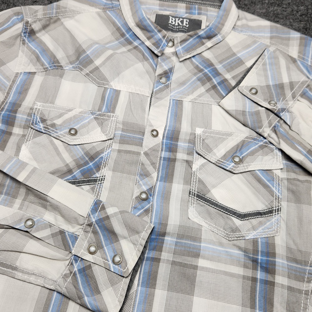 BKE Buckle Mens Tailored Fit Pearl Snap Western Cowboy Plaid Shirt Large